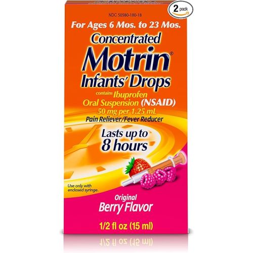 Infants' Motrin Concentrated Drops, Fever Reducer, Ibuprofen, Berry Flavored, 0.5 Oz, 2 Pack