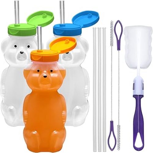 Special Supplies Honey Bear Straw Cup For Babies, 3-Pack Squeezable