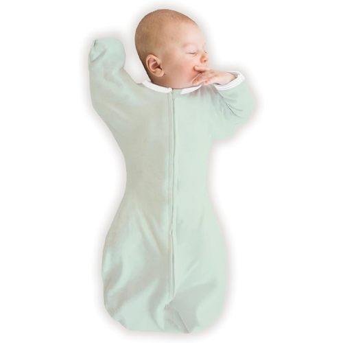 SwaddleDesigns Organic Transitional Swaddle Sack, Arms Up Swaddle with Half-Length Sleeves & Mitten Cuffs, Small, 0-3 Months, 6-14 lbs, Soft Jadeite