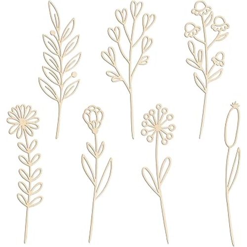 Wooden Flowers Wildflower Wall Decor 7 Pcs Colorable Wood Flowers Cutout Signs Boho Nursery Decor for Girl Baby Bedroom Living Room Home Decoration Bohemian Wall Hanging Art for DIY Crafts (b)