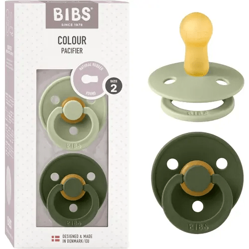 BIBS Pacifiers Colour Collection | Natural Rubber Baby Pacifier | Set of 2 BPA-Free Soothers | Made in Denmark | 6+ Months (Pack of 2) | Sage/Hunter Green