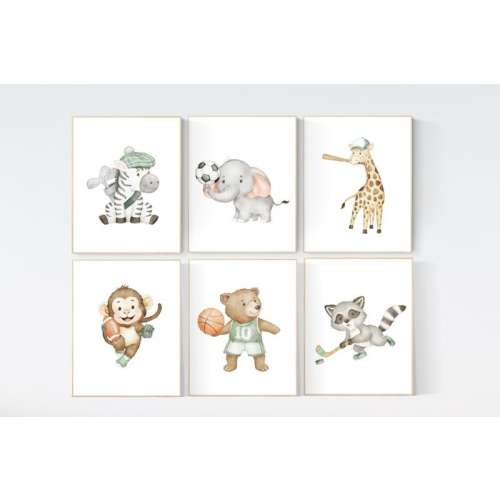 Sports nursery decor, Baby Animals Sport, Baby boy sports nursery, Safari nursery decor, football nursery, baseball nursery, golf nursery