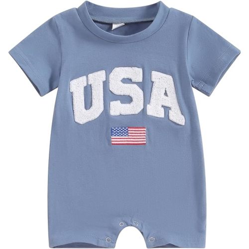 4th of July Baby Outfit Newborn Boy Usa Romper Letter&Flag Embroidery Short Sleeve Jumpsuit One Piece Summer Clothes