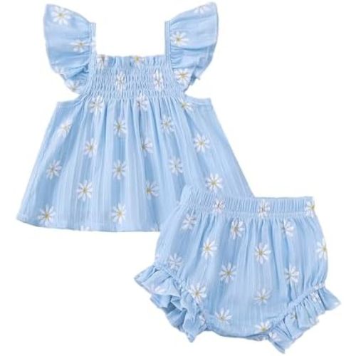 Jecson Newborn Baby Girl Summer Clothes Infant Girl Outfits Sleeveless Ruffle Top and Bloomers Shorts Set 0 3 6 12 Month