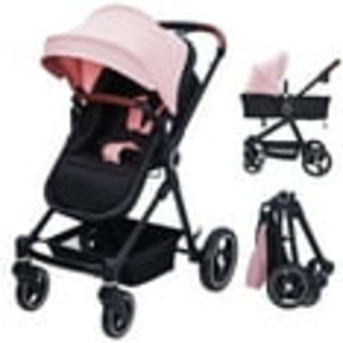2 in1 Baby Stroller, High Landscape Infant Stroller, Reversible Bassinet Pram Stroller, Pushchair Adjustable Backrest, Foldable Aluminum Alloy Anti-Shock Stroller for Newborn