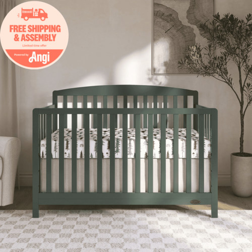 Dream On Me Odelle 5-in-1 Convertible Crib, Converts from Baby Crib to Toddler Bed, Day Bed, Kids Bed and Full Size Bed, Three Adjustable Mattress Height Positions, Forest Green