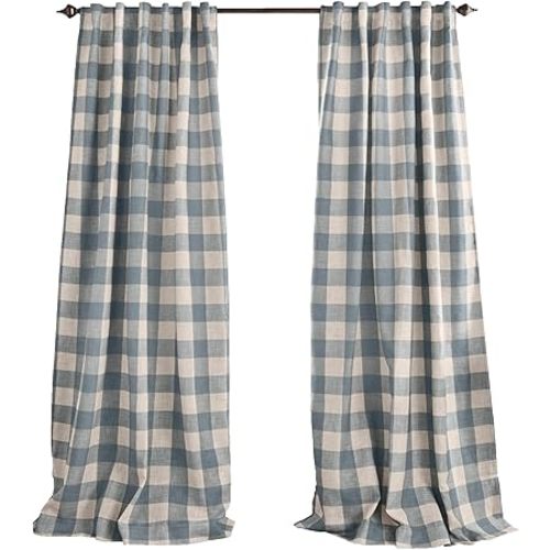 Elrene Home Fashions Farmhouse Living Grainger Buffalo-Check Blackout Window Curtain, Living Room and Bedroom Drape with Rod Pocket Tabs, 52" x 84", Chambray, 1 Panel