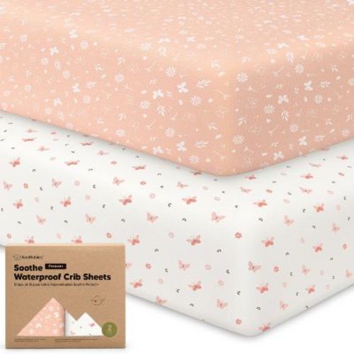 KeaBabies 2pk Soothe Waterproof Fitted Crib Sheets for Girl, Boy, 52x28 100% Organic Soft Cotton Crib Mattress Protector Sheet