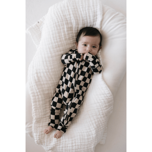 Black Checkerboard | Bamboo Zip Pajamas