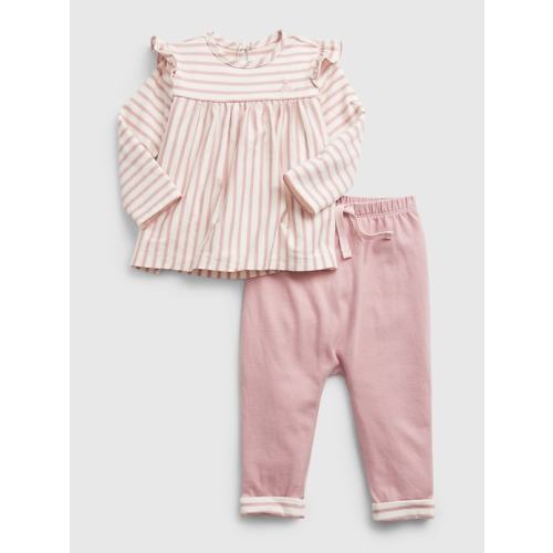 Baby 100% Organic Cotton Stripe Outfit Set in antique pink, size: 6-12 M