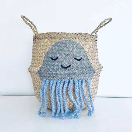 Blue jellyfish seagrass belly basket for kids toy storage by Bellybambino