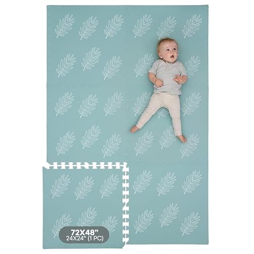Childlike Behavior Baby Play Mat - Extra Large, Non-Toxic Foam Play Mat with Soft Interlocking Floor Tiles 72x48 Inches - Baby Floor Mat for Infants, Toddlers and Kids (Leaves)