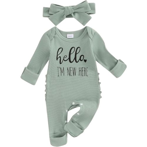 Newborn Girl Clothes Baby Girl Coming Home Outfit Zipper One-piece Outfits Ruffle Footie Bodysuit Jumpsuit Headband