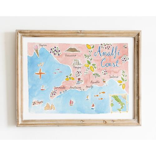 30x40 Watercolour Amalfi Coast Illustrated Map Art Print