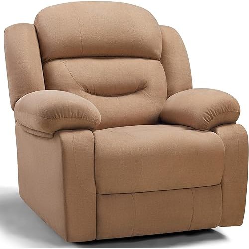 Jocisland Rocking Recliner Chairs for Adults, 360° Swivel Nursery Reclining Glider with Side Pocket, Comfy Fabric Manual Single Sofa for Living Room Bedroom, Brown