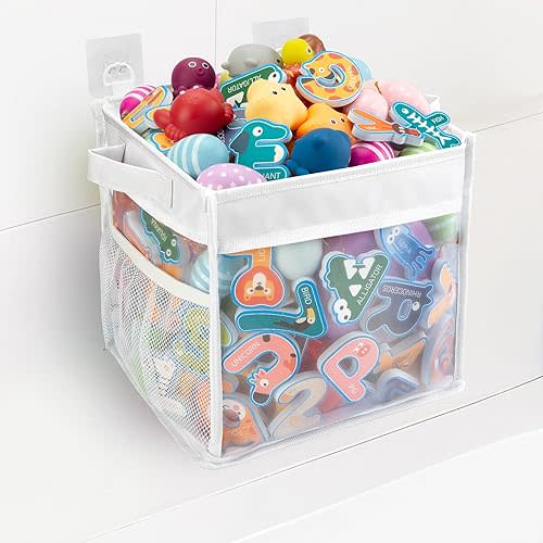 ZIFTY Large Bath Toy Organizer Bathtub Toy Storage Organizer Quick Drying Bath Toy Holder for Bathtub Wide Opening and Large Capacity Wall-Mounted Toddler Bath Gift