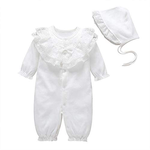 amropi Baby Girls Cotton Romper Lace Collar Jumpsuits Long Sleeve Coveralls with Hat 2 Pieces for 0-18 Months