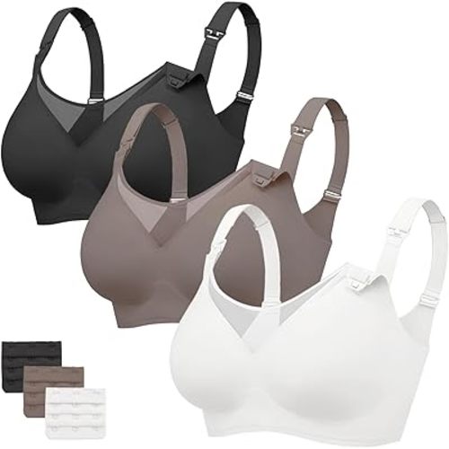 Vinfact 3 Pack Nursing Bras for Breastfeeding Comfort Maternity Bras for Pregnancy Wireless Seamless Breastfeeding Bras
