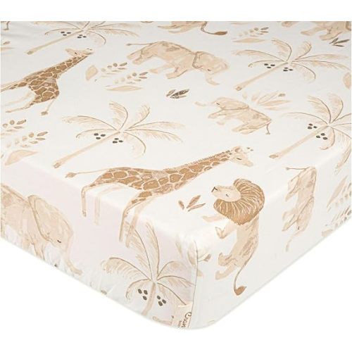 Crane Baby Safari Nursery Decor Crib Sheet, 100% Cotton Fitted Sheet for Standard Mattress 28in X 52in, Breathable Toddler Bed Sheet for Boys and Girls