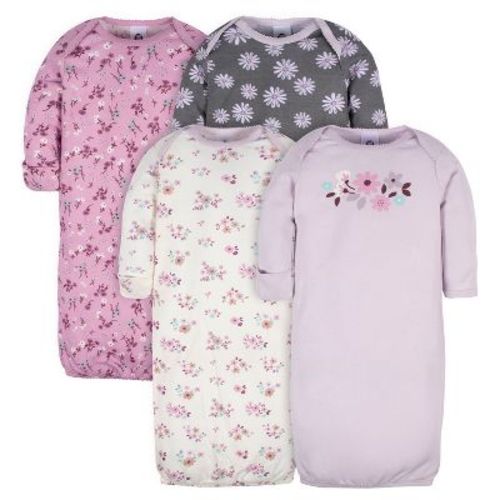 Gerber Baby Girls' Gowns - Lavender Garden - 0-6 Months - 4-pack