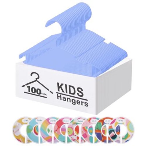 Northern Brothers Baby Hangers 100 Pack, Kids Nursery Closet Organizers with Anti-Slip Dividers, Blue (1-Tier, Space-Saving)