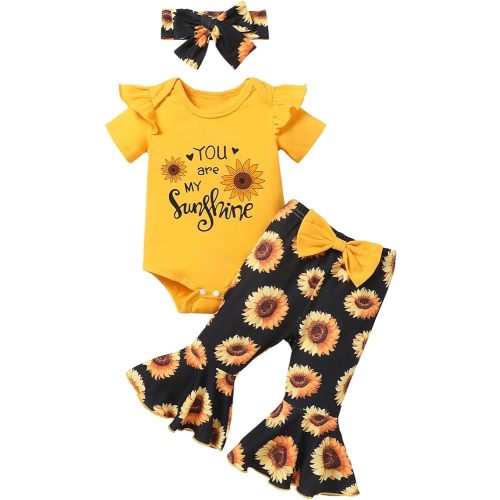 Newborn Baby Girl Clothes Mamas Girl Romper Top Floral Bell-Bottoms Pants+Headband Infant Cute Summer Outfits