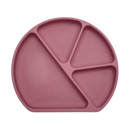 otterlove Silicone Baby Plate with Suction Base - 100% Platinum Pure LFGB Silicone with NO Fillers - BPA Free - Fits Most Highchair Trays (4 Section Divided Plate + Cover - Woodchuck)