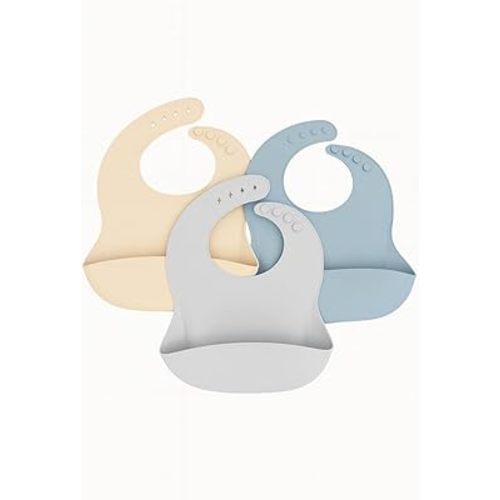 Silicone Baby Bibs (Pack of 3) with Food Catcher Pocket – Waterproof, Easy to Clean, Adjustable & Comfortable for Infants & Toddlers