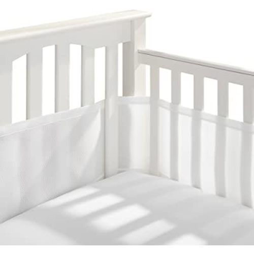 BreathableBaby Breathable Mesh Liner for Full-Size Cribs, Classic 3mm Mesh, White (Size 4FS Covers 3 or 4 Sides)