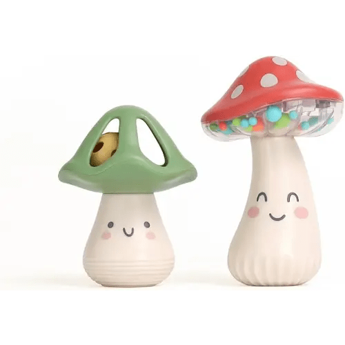 Itzy Ritzy Mini Maracas Musical Rattle Set - Includes Rattle Beads & Jingle Ball to Create Different Sounds (Mushroom)