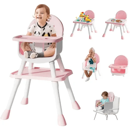 6 in 1 Baby High Chair for Babies and Toddlers, Booster Seat, Kids Learning Table & Chair (Pink)