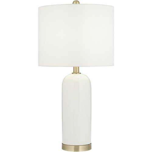 360 Lighting 26" High Mid Century Modern Coastal Luxury Table Lamp White Gold Ceramic Metal Single Living Room Bedroom Bedside Nightstand House Office