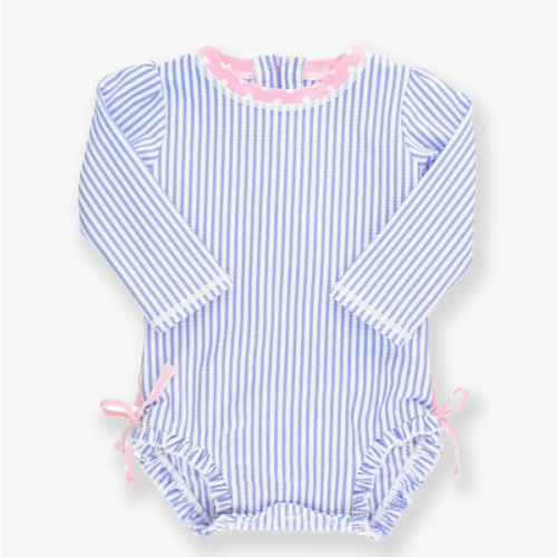 Seersucker Long Sleeve Rash Guard One Piece | RuffleButts & RuggedButts
