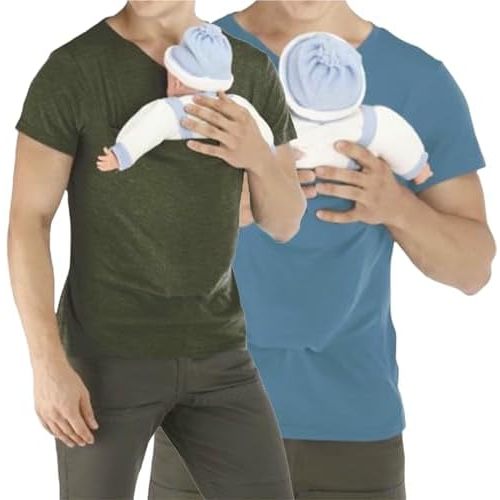 2PCS Men's Baby Carrier Soothe V Neck Short Sleeve Kangaroo T Shirt
