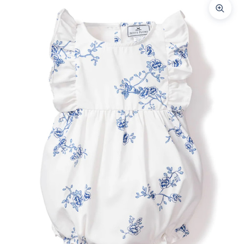Baby's Twill Ruffled Romper in Indigo Floral