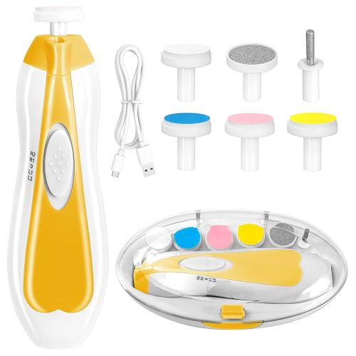 Baby Nail Trimmer Electric, 6 in 1 Rechargeable Baby Nail Clippers Manicure Set Grooming Kit for Toddler Infant or Adults (Yellow)