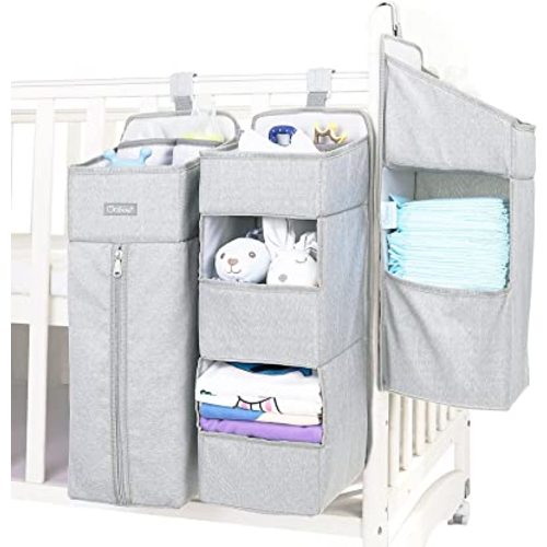 Orzbow 3-in-1 Hanging Diaper Organization Storage for Baby Essentials | Nursery Organizer and Baby Diaper Caddy | Hang on Crib, Changing Table or Wall, Light Gray
