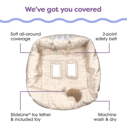 Boppy Shopping Cart Cover, Almond Croissant, Cart Cover for Babies with Soft 360-Degree Coverage, Safety Harness, and SlideLine Toy Tether with Plush Croissant Included, 6mo+