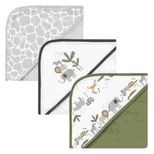 Hudson Baby Unisex Cotton Rich Hooded Towels, Safari Life, One Size