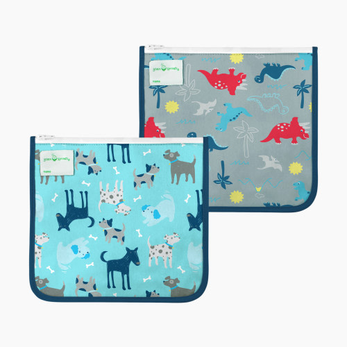 GREEN SPROUTS Reusable Insulated Storage Bags (2 Pack) - Aqua Dogs