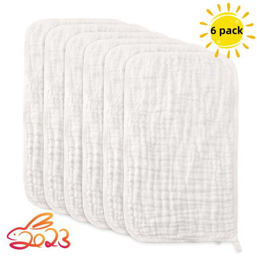 6 Pack Muslin Burp Cloths - 100% Cotton, Soft, Absorbent, Large 20''x10'', Suitable for Boys and Girls