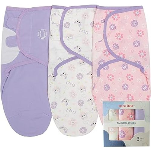 insular Swaddle Blanket, Baby Swaddle Wrap for Newborn and Infant, Adjustable Swaddle Set for Boy and Girl, Soft Cotton Baby Sleep Sack 3 Pack Small(0-3 Month), Owl