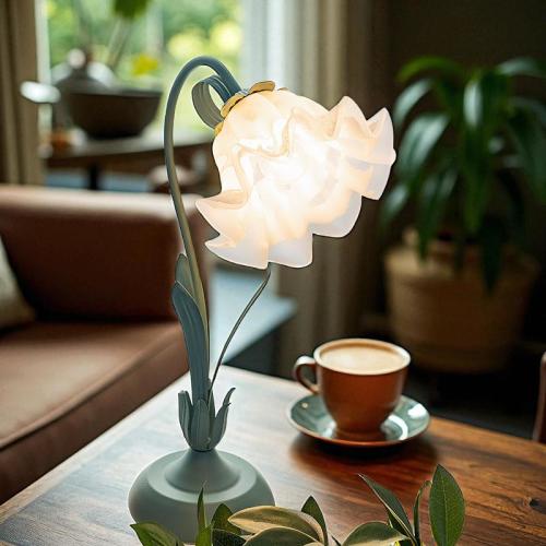 Flower Table Lamp with Ruffled Shade Romantic Bedside Lamp Boho Nightstand Lighting Cozy Home Décor Accent Antique Living Room Bauhaus lamp