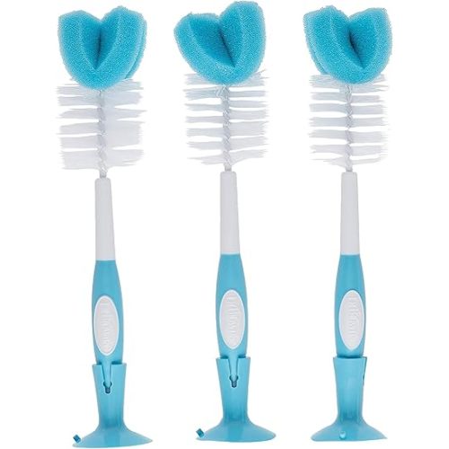 Dr. Brown's Baby Bottle Cleaning Brush with Sponge and Scrubber - Blue - 3-Pack