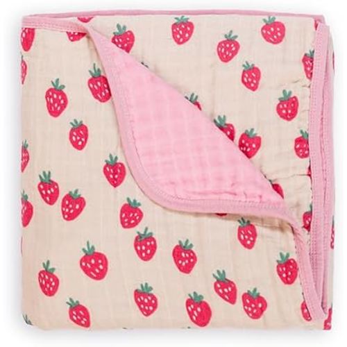 Itzy Ritzy Baby Blanket – Soft Cotton Muslin Multi-Use Blanket - Can Be Used as a Tummy Time Mat, Nursing Cover, Stroller Shade & More – Measures 30" x 40", Machine Washable (Strawberry)