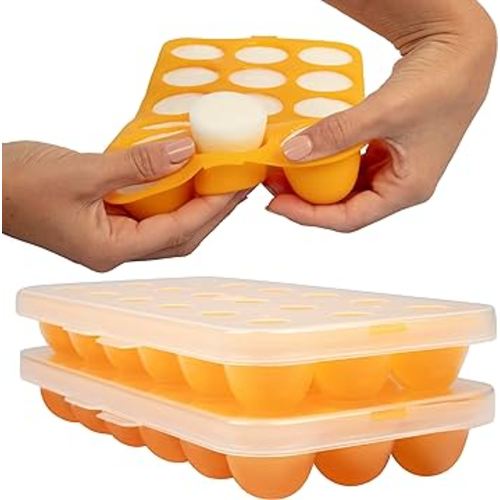 Silicone Baby Reusable Food Storage Tray (2 Pack)- Pop Out 1oz Portion Silicone Stackable Freezer Tray- includes Snap-On Lid- Non Toxic, BPA & PVC Free-Dishwasher and Microwave Safe- Meal Prep