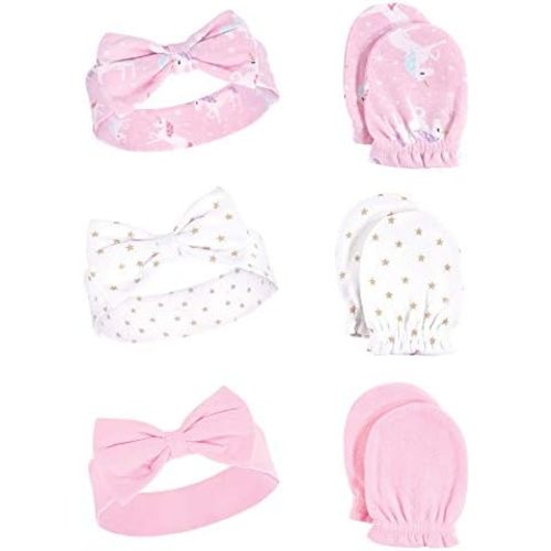 Hudson Baby Baby Girls' Cotton Headband and Scratch Mitten Set