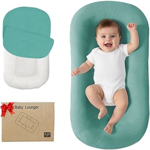Baby Lounger, Bionic Design Baby Lounger for Newborn 0-24 Months, Soft Organic Cotton Breathable Lounger for Infants (Dark Green)