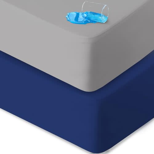 Biloban Pack and Play Sheets Waterproof 2 Pack Fitted, Compatible with Baby Graco Pack n Play/Playard and Other 38" X 26" Playpen Mattress, Grey & Navy