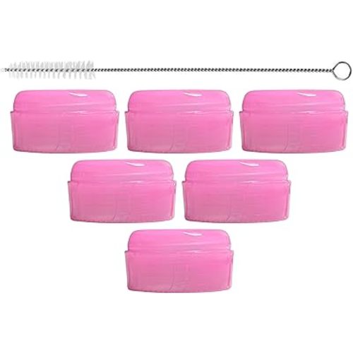 Replacement Baby Bottle Nipple Ring Collars w/Cleaning Brush for Dr. Brown's Narrow Bottles 4oz & 8oz | 1 Count(Pack of 6) BPA Free | Plastic & Glass Bottles | Mess-Free No Leak or Spills (Pink, 6pcs)
